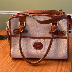 Dooney & Bourke Cream and Brown Pebbled Leather Satchel